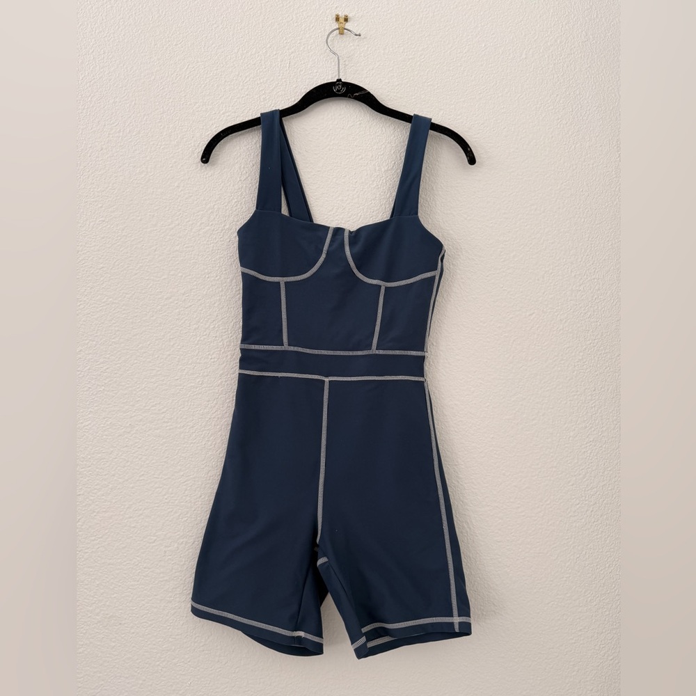 WeWoreWhat Navy Romper with White Accents